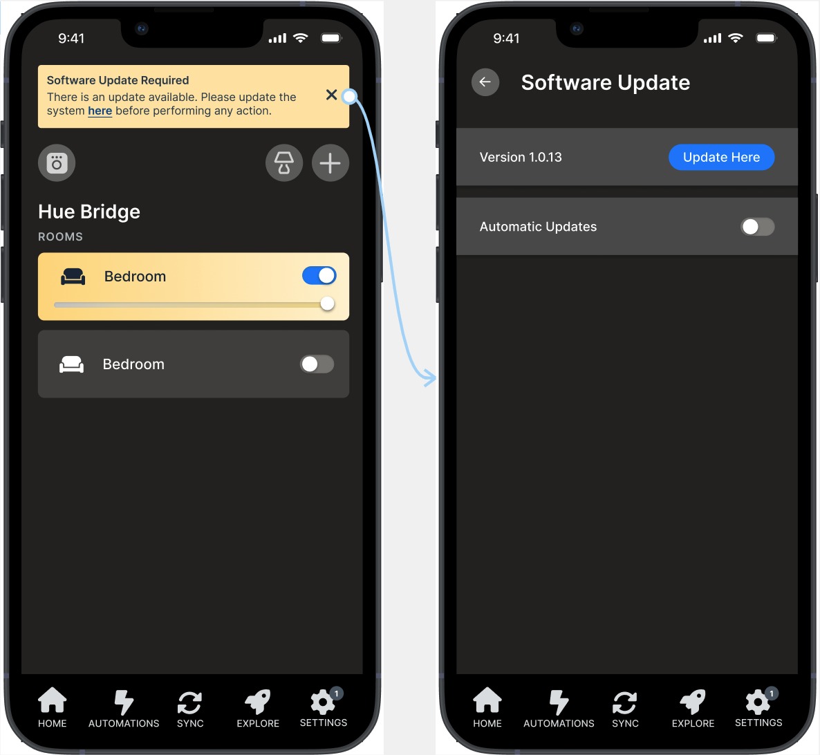 Update notification banner surfaced in the main app view