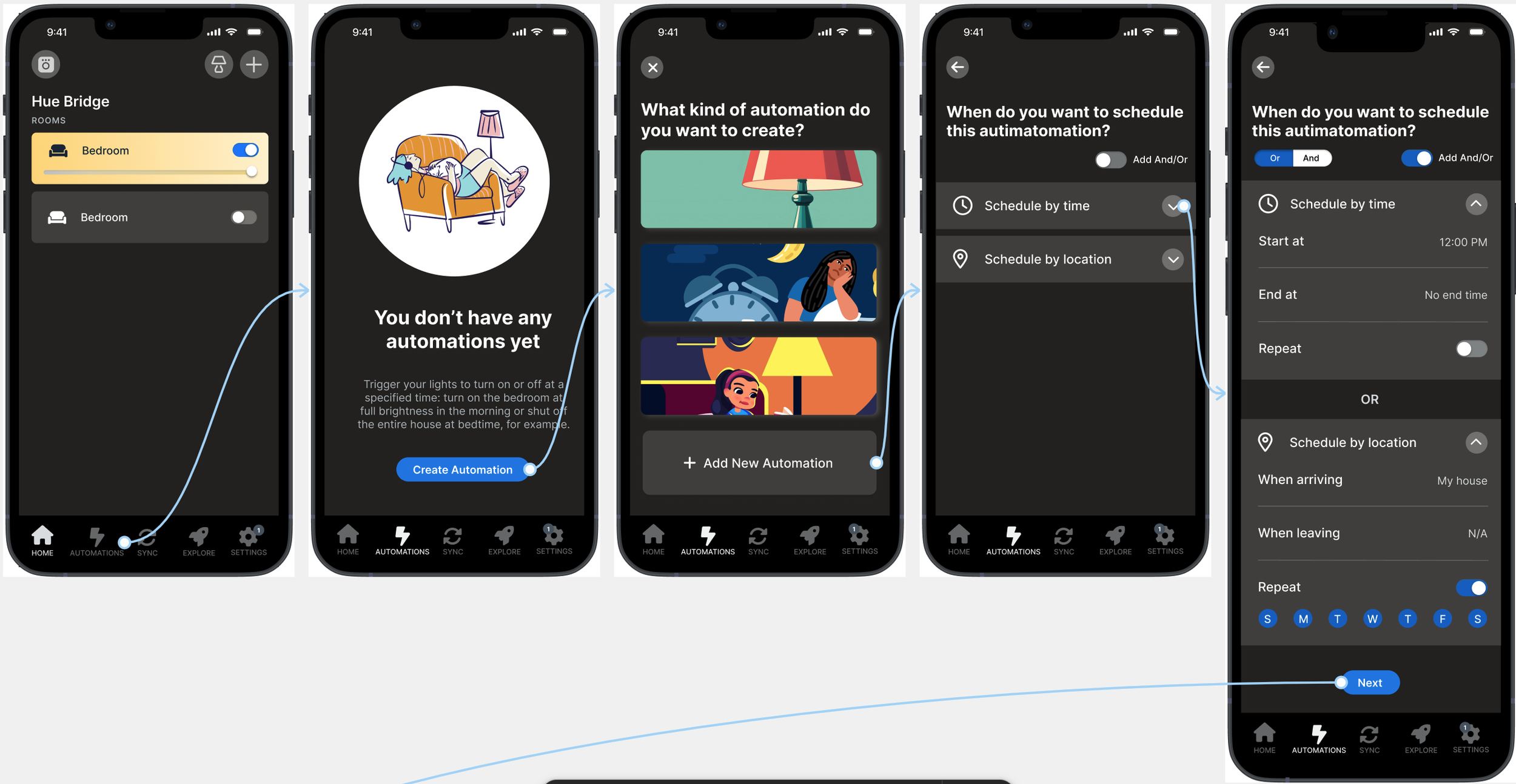 Philips Hue redesign — automation builder screen