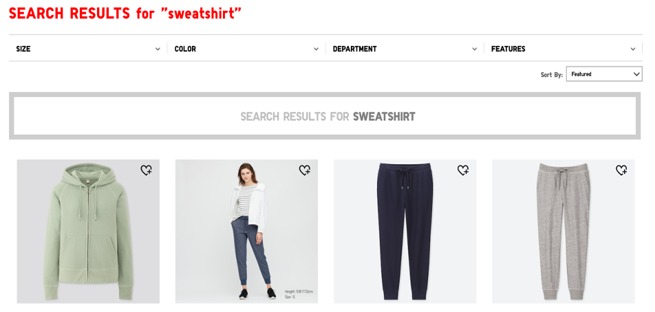 Search results for 'sweatshirt' returning unrelated women's outerwear