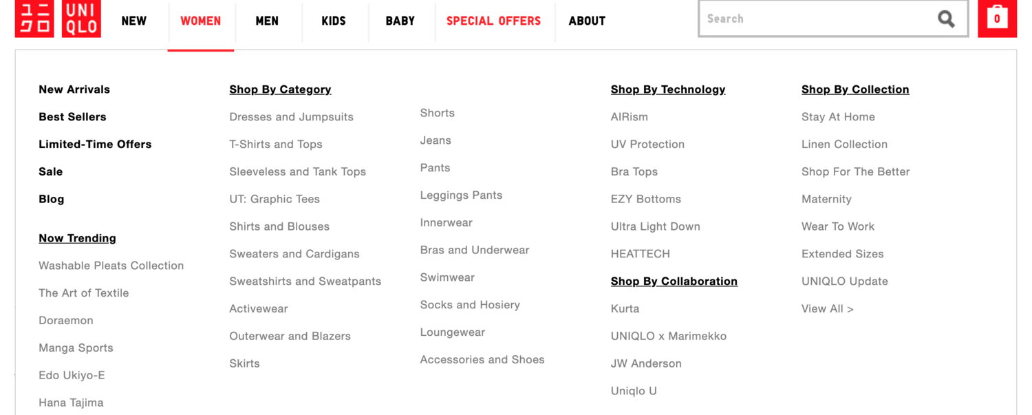 Uniqlo website homepage